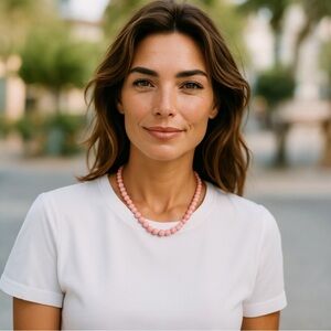 Handcrafted Artisan necklace, pink, tiger eye